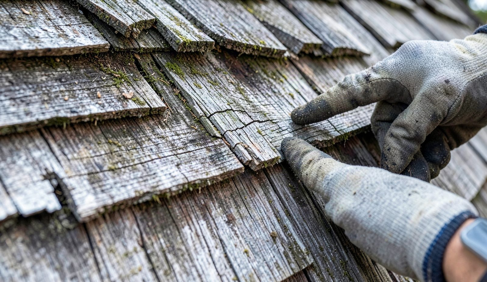 Cedar Shake Roofing Technician Diagnosing The Problem