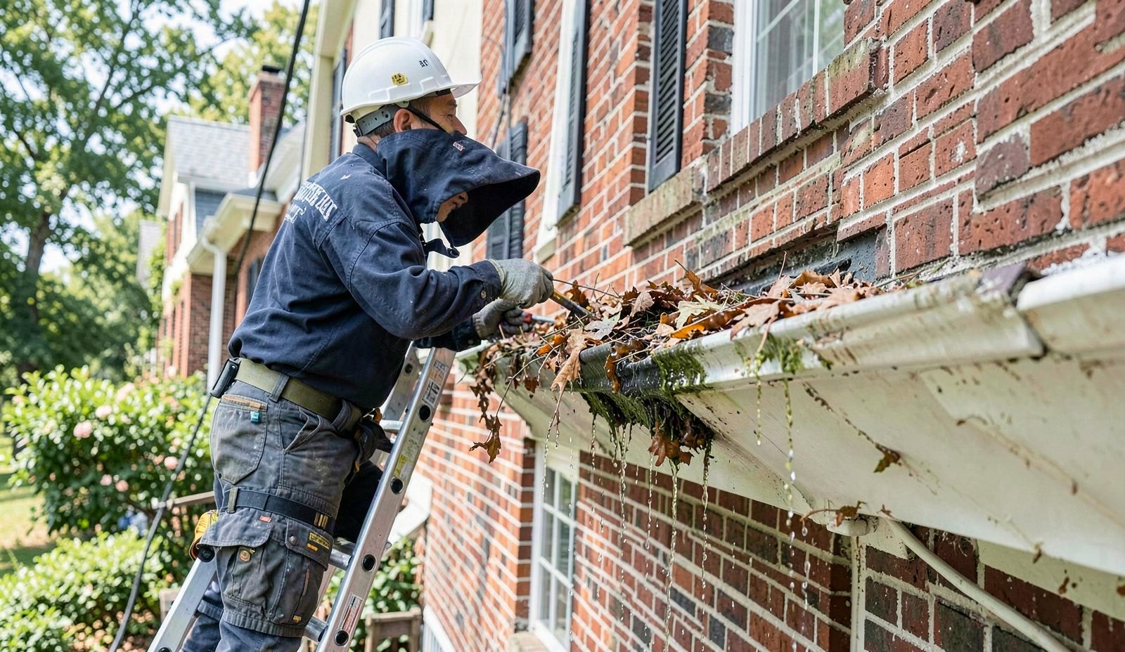 Damaged Or Clogged Gutters Crew Arriving On Site