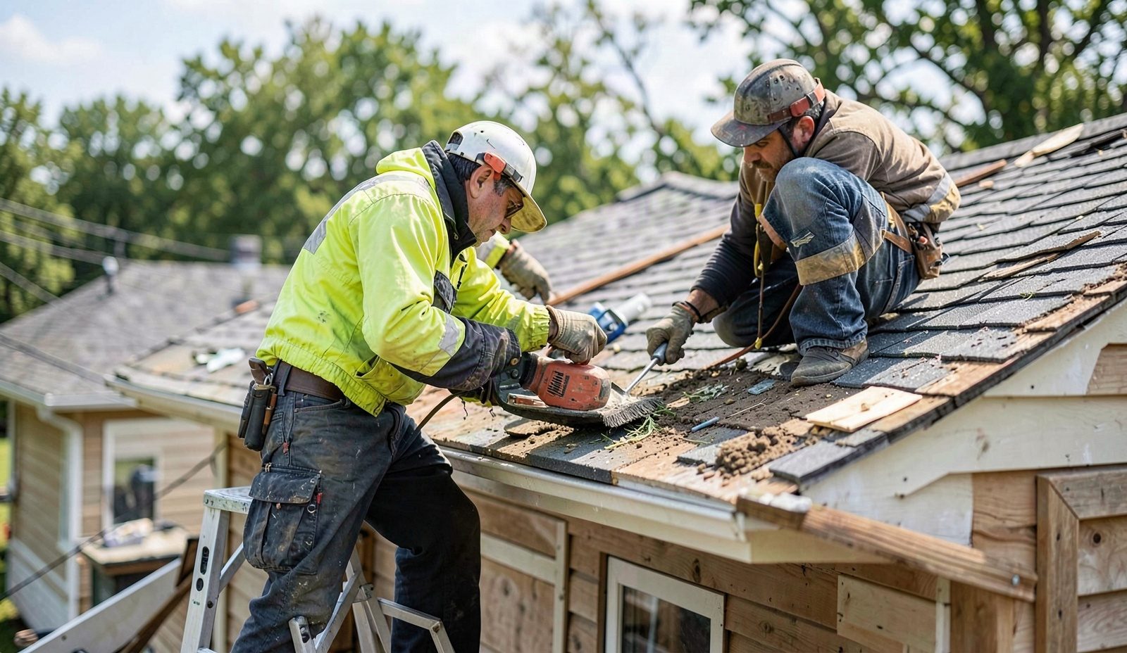 Emergency Roof Repair Team On The Job