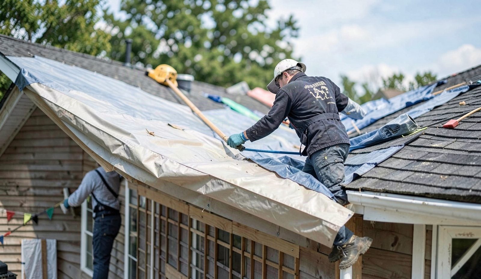 Emergency Roof Tarping Precision Work Close Up