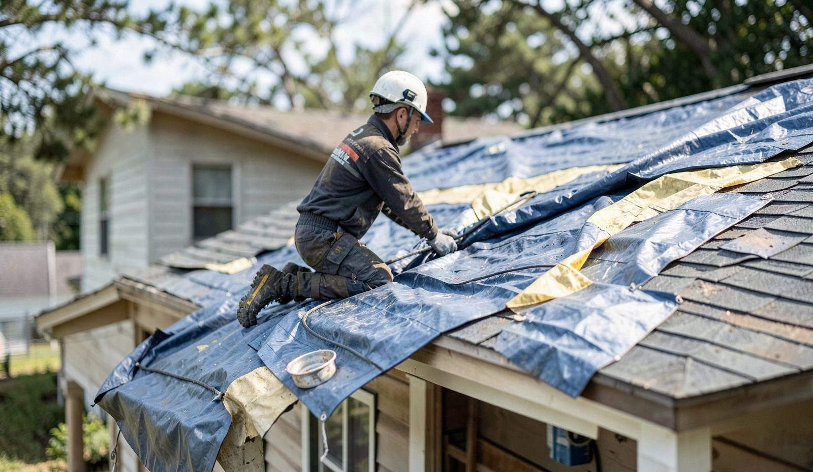 Emergency Roof Tarping Technician Diagnosing The Problem