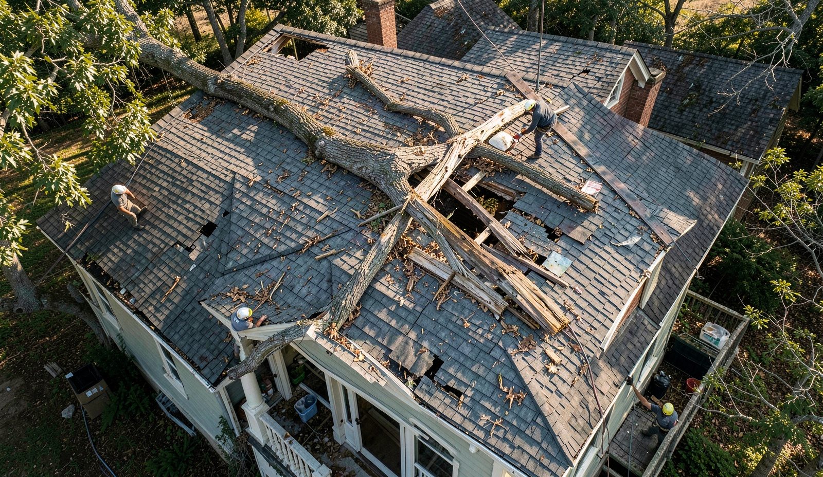 Fallen Tree Roof Damage Repair Morning Service Call