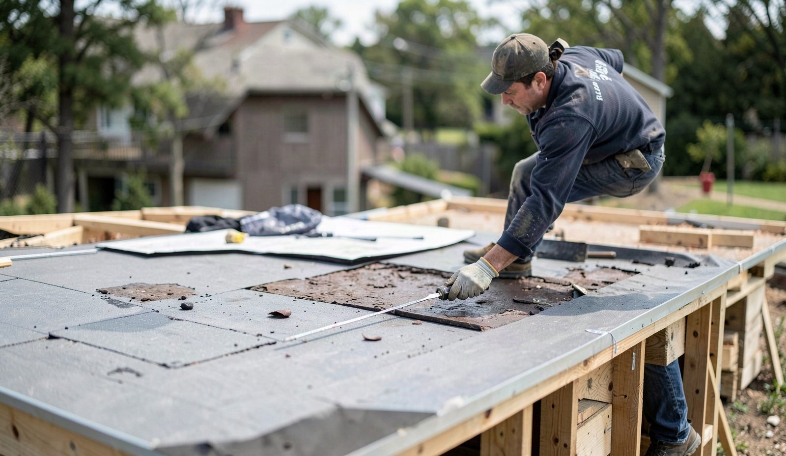 Flat Roof Repair Crew Arriving On Site