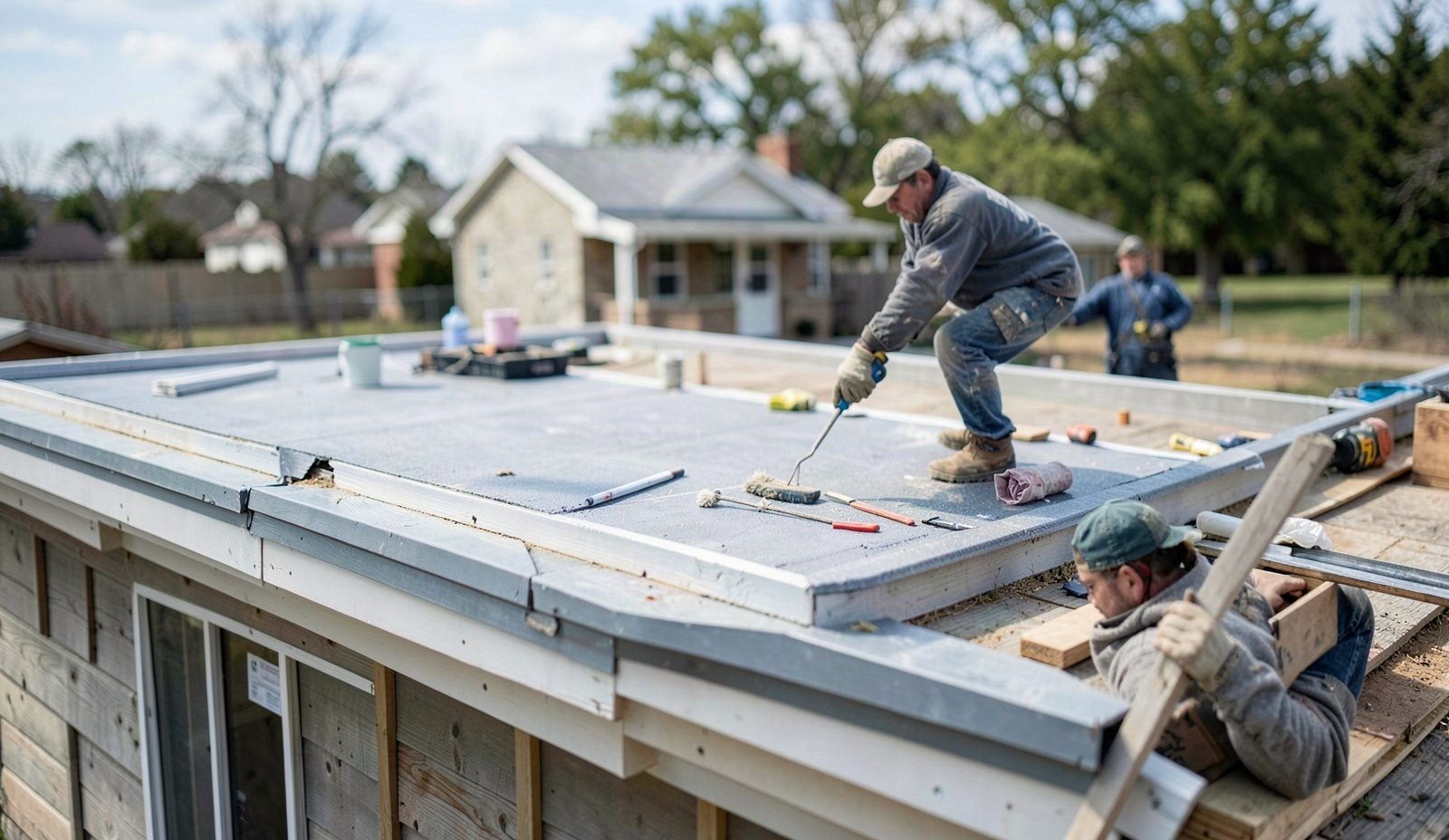 Flat Roof Repair Inspection Close Up