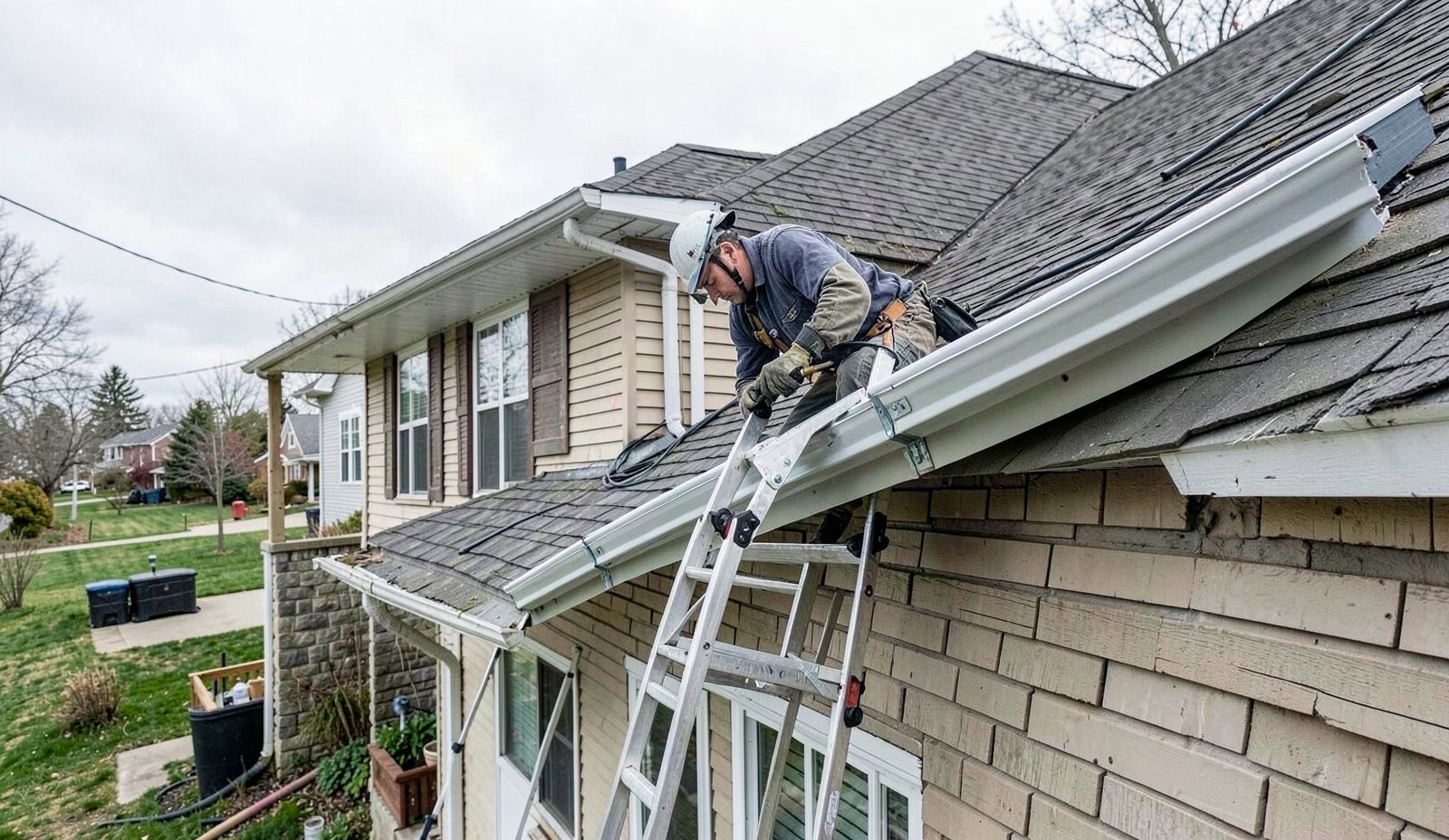 Gutter Installation And Repair Service Truck At The Curb