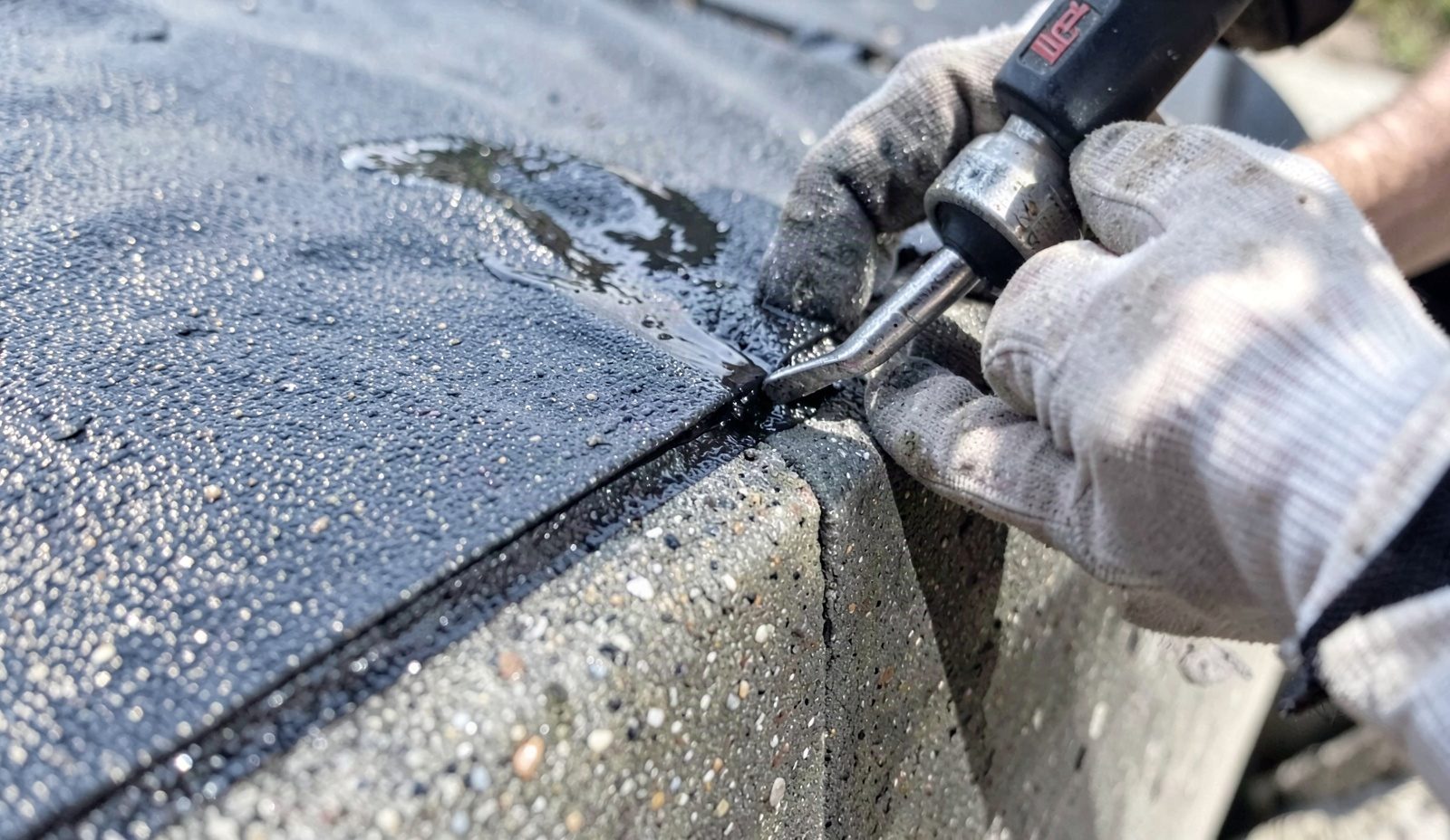 Modified Bitumen Roofing Technician Diagnosing The Problem