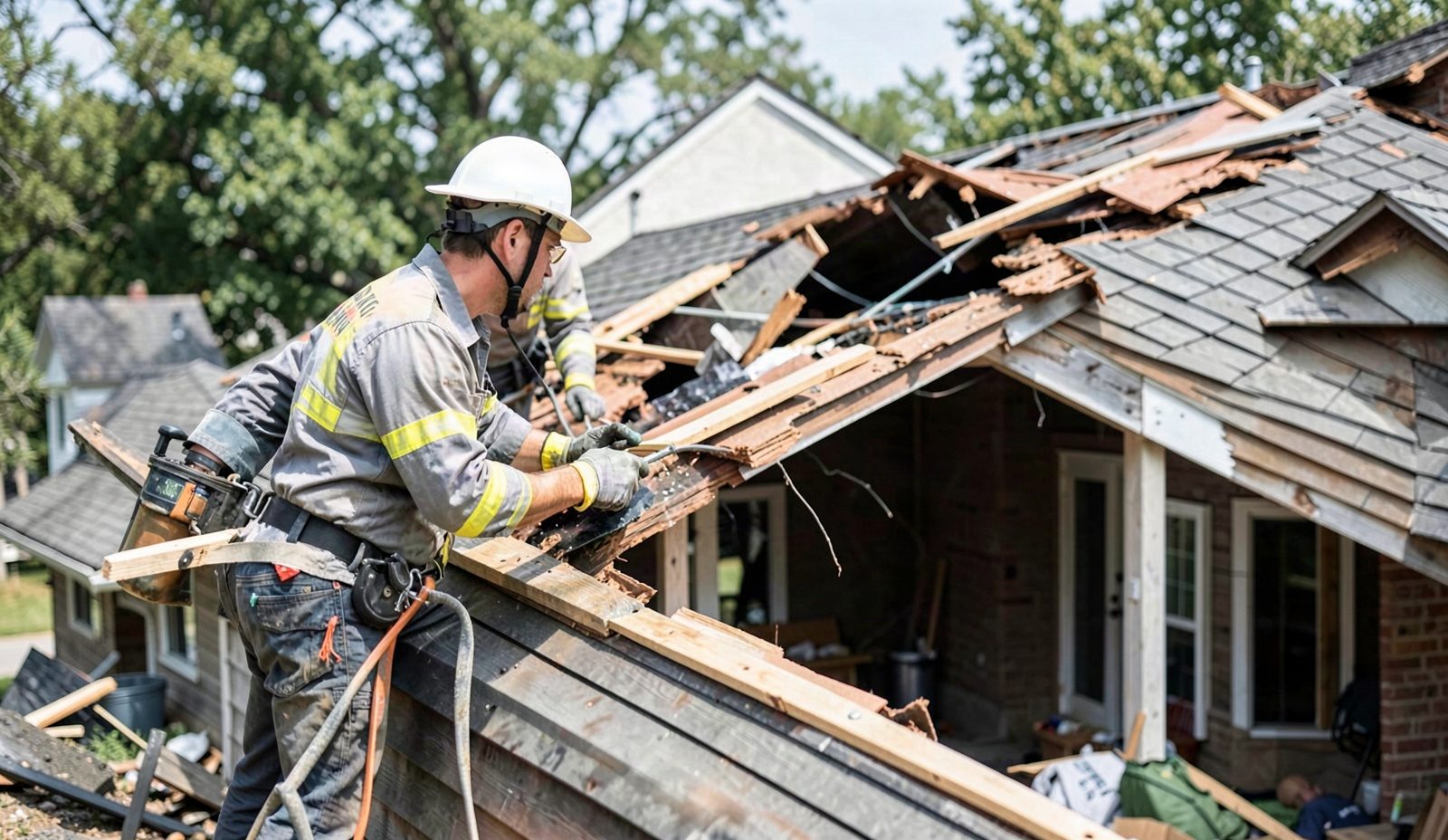 Roof Collapse Emergency Services Precision Work Close Up