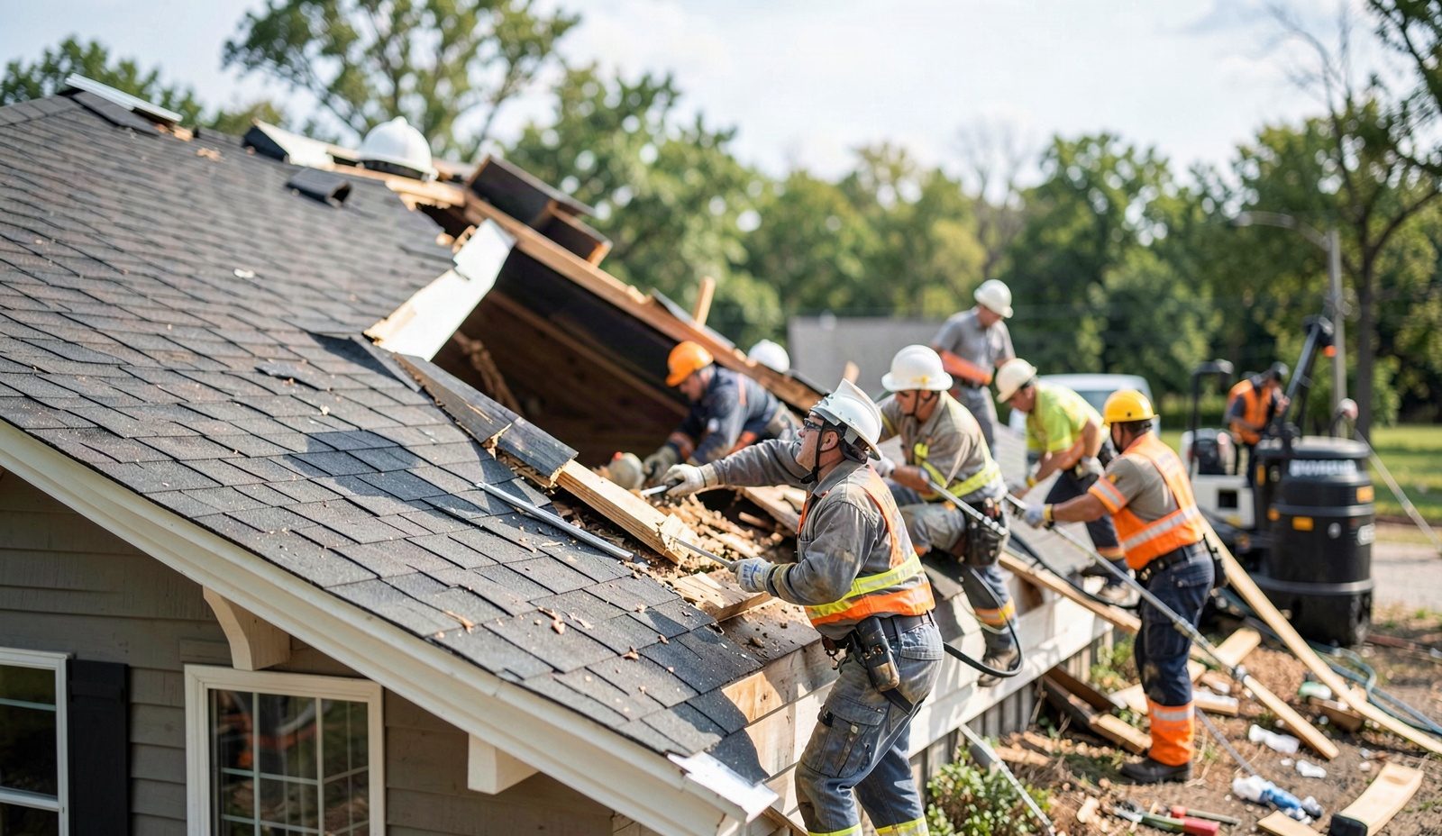 Roof Collapse Emergency Services Technician Diagnosing The Problem