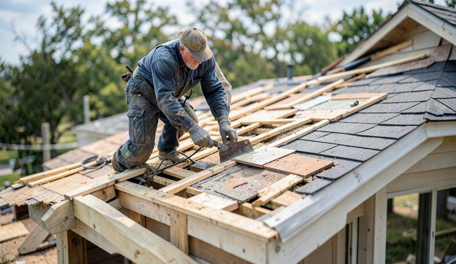 Roof Replacement Technician At The Front Door