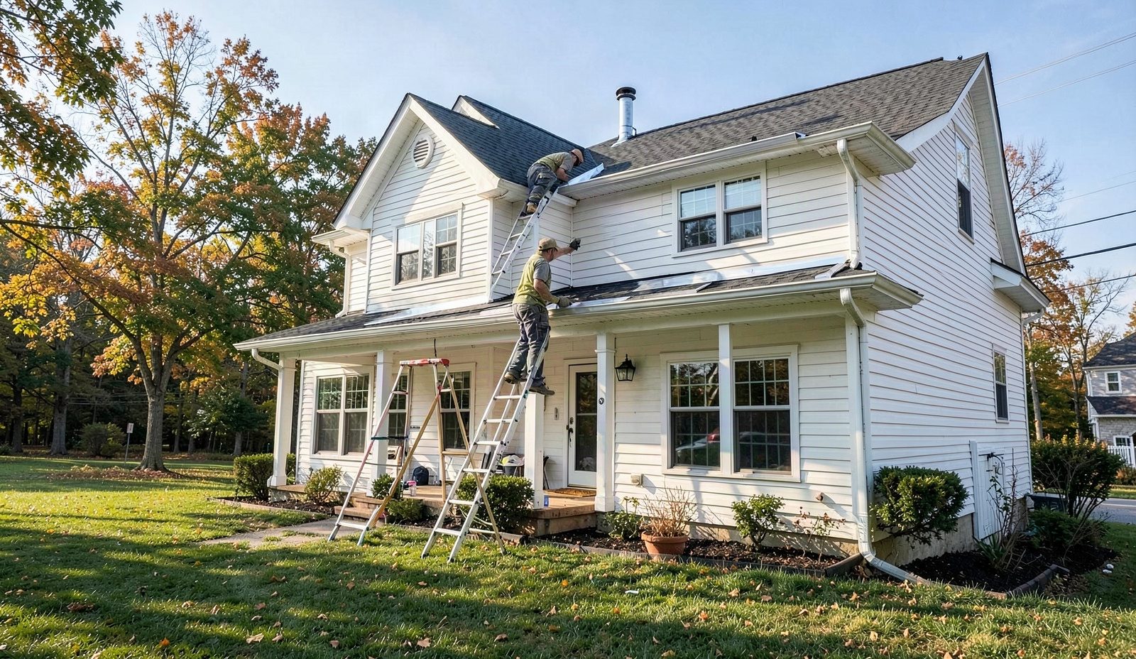 Soffit And Fascia Repair Crew Unloading Equipment