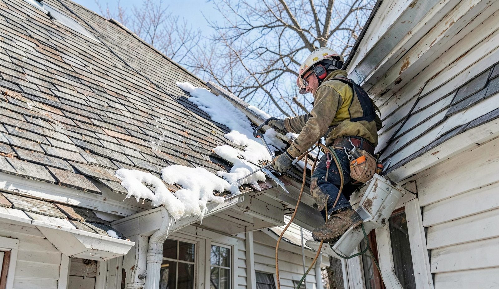 Storm Damage Roof Repair Team On The Job