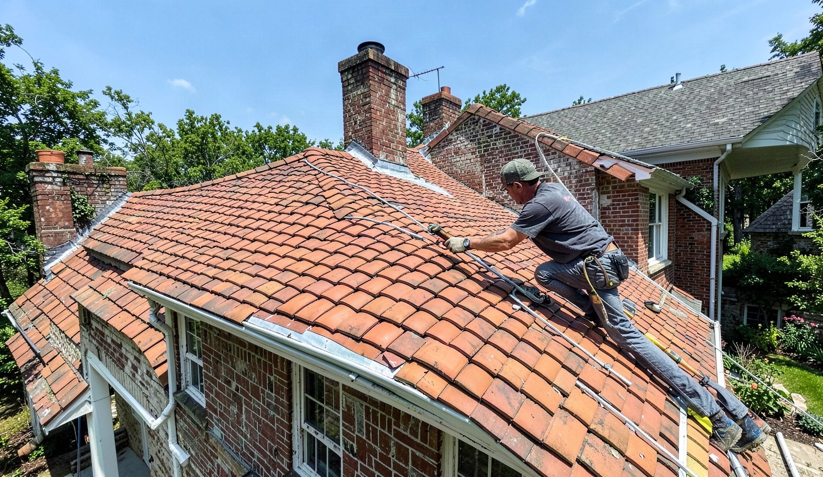 Tile Roof Installation Crew Unloading Equipment