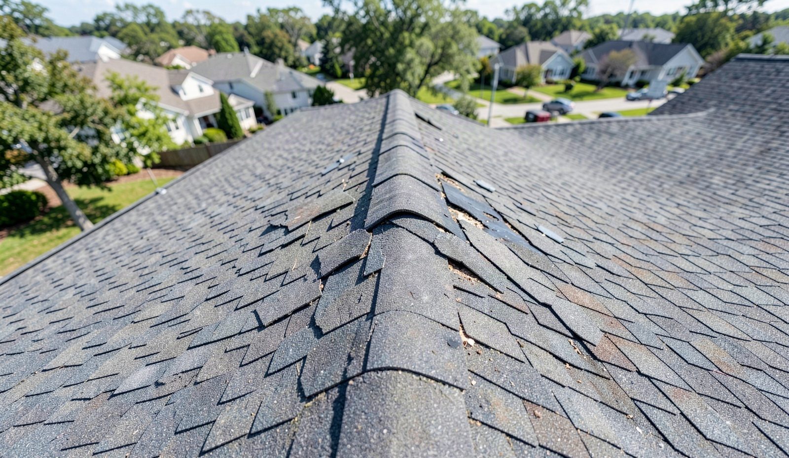 Wind Damage Roof Repair Crew Unloading Equipment